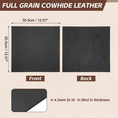 Rebower Genuine Leather Sheets, 12" x 12" Flat Full Grain Cowhide Leather for Crafts, 4-4.5mm Thick Vegetable Tanned Cowhide for DIY Belt Tooling Wallet Stamping Projects, Black
