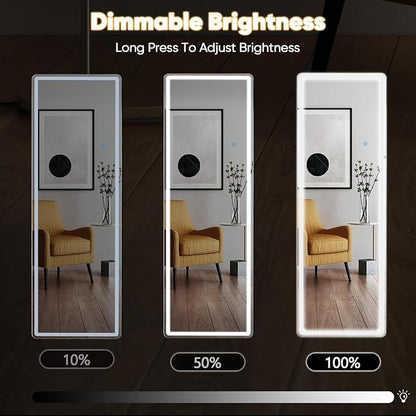 OLIXIS 21"x 64" LED Full Length Mirror with Lights, Standing Lighted Floor Full Body Mirror with 3 Color Lighting, Wall Mounted Mirrors for Bedroom, Bathroom, Entryway with Tempered Glass