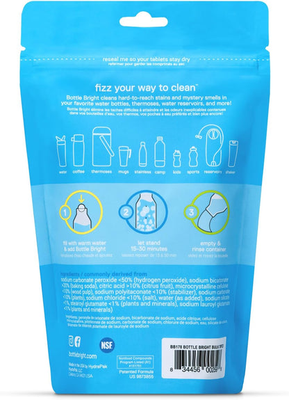 Bottle Bright - Clean Stainless Steel, Thermos, Tumbler, Insulated and Reusable Water Bottles – Cleaning Tablets are Easy and Safe to Use