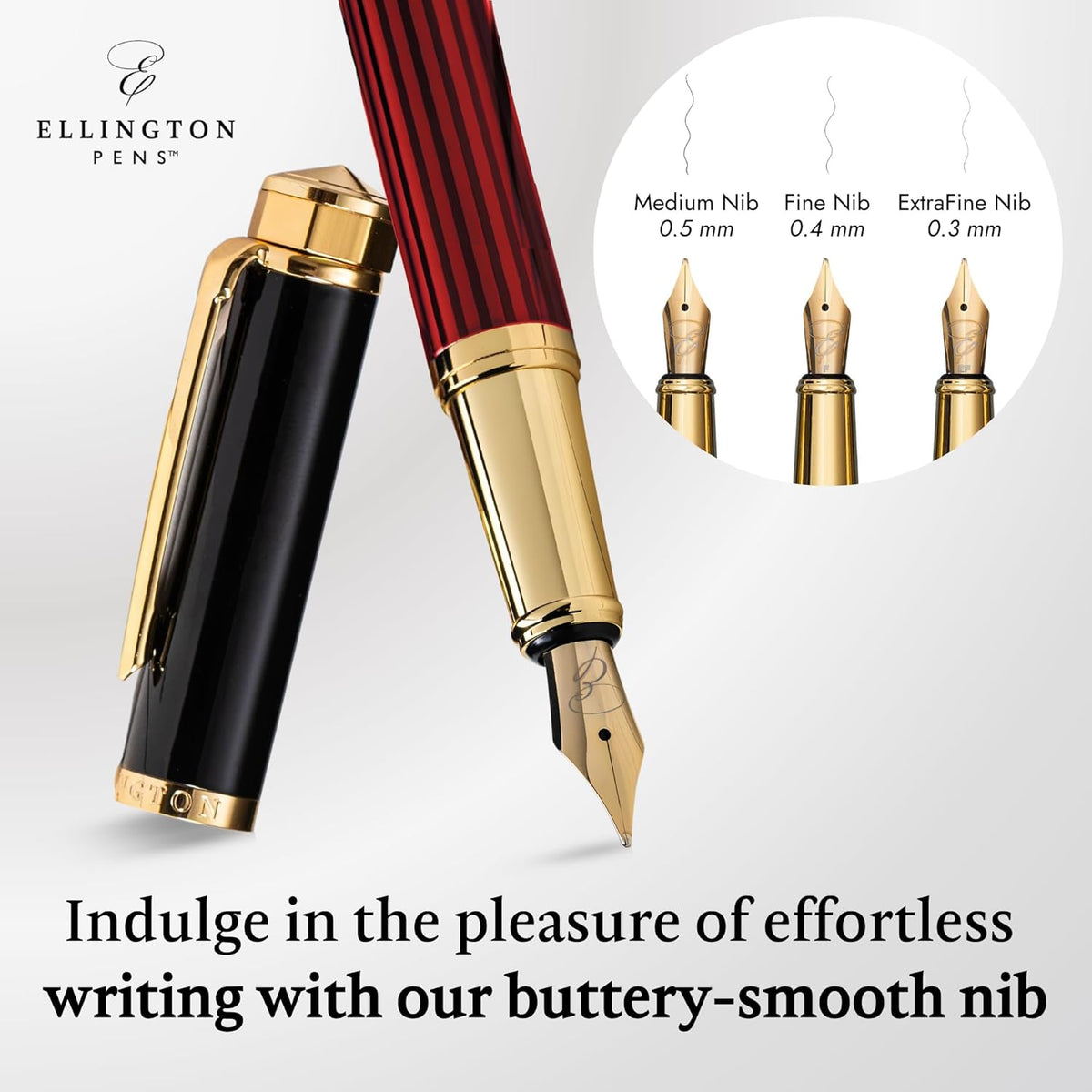 Luxury Fountain Pen Set- Fountain Pens for Writing - Smooth Extra Fine Nib - Includes Refillable Ink Converter, 3 Ink Cartridges [Black & Blue], Gift Box - Elegant Calligraphy