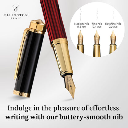 Luxury Fountain Pen Set- Fountain Pens for Writing - Smooth Medium Nib - Includes Refillable Ink Converter, 3 Ink Cartridges [Black & Blue], Gift Box - Elegant Calligraphy