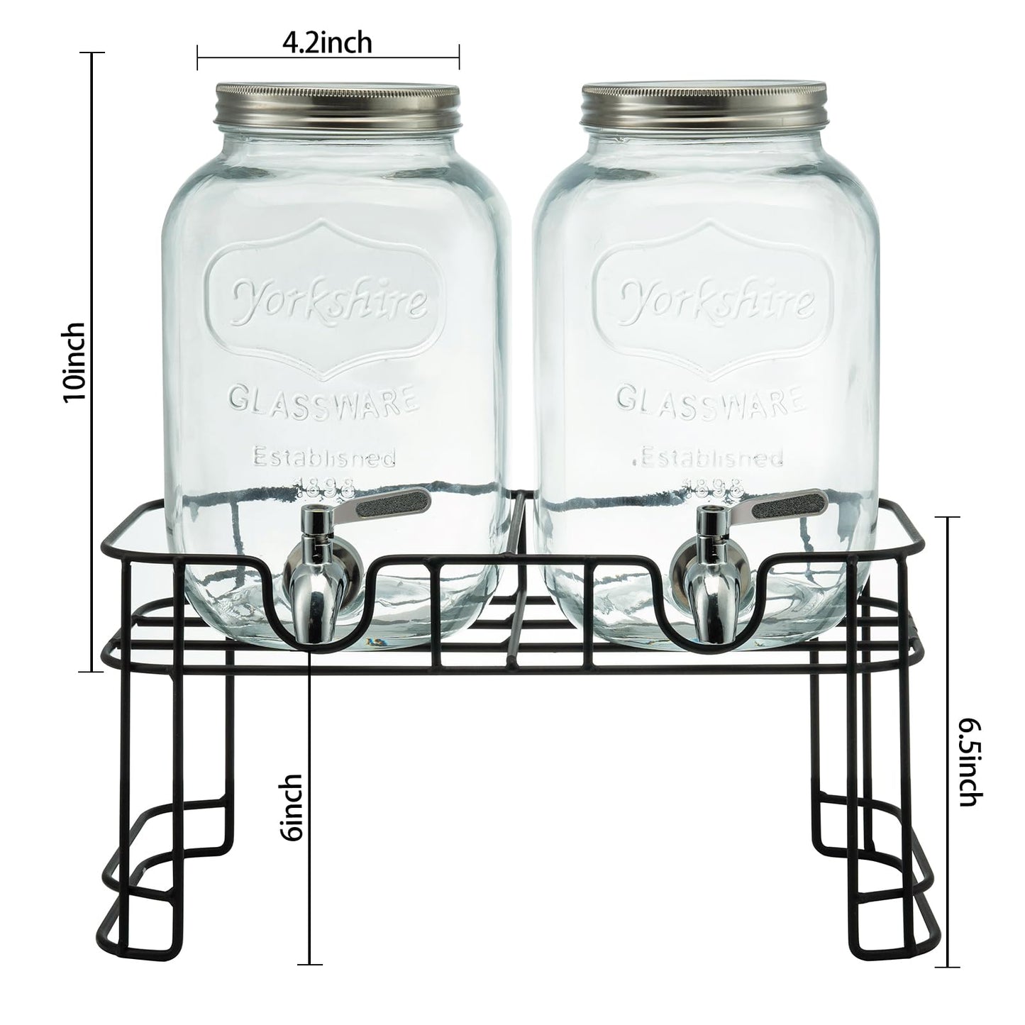 1 Gallon Glass Drink Dispensers for Parties, 2PACK Beverage Dispenser with Stand, Ice Cylinder and Stainless Steel Spigot 100% Leakproof, Beverage Dispenser for Lemonade Sun Tea