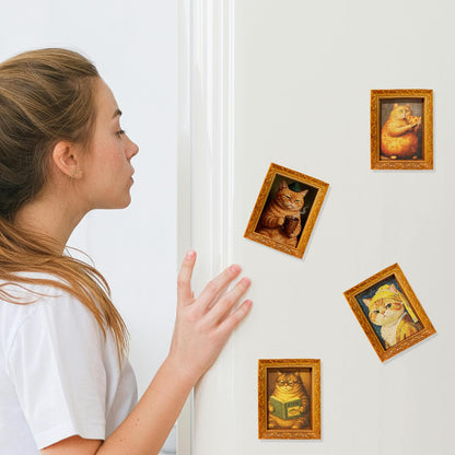 4Pcs 3D Funny Wooden Fridge Magnets Frame, Retro Cool Cat Magnetic Refrigerator Locker Magnet Photo Frames Holder for Home Kitchen Office Indoor Outdoor Decorations