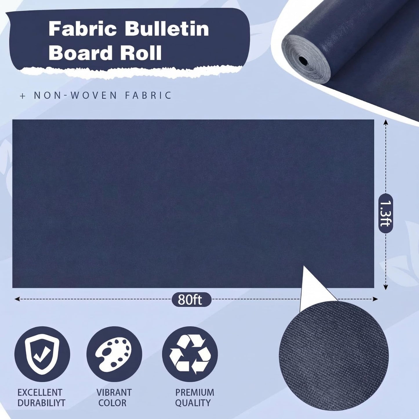 Breling 16 inch x 80 ft Fabric Bulletin Board Roll for Classroom Waterproof Non-Woven Fabric Background Roll Anti-Wrinkle Bulletin Board Background for Back to School Wall Decor DIY Craft(Navy Blue)