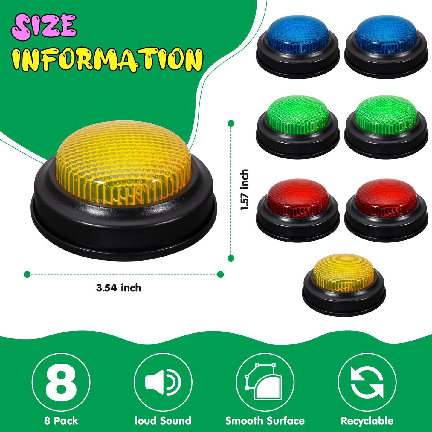YTZRLO 8-Pack Game Buzzers for Trivia Games – Classroom Quiz Buzzers with Lights & Sounds for Learning, Parties & Family Fun