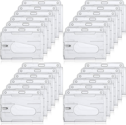 Marspark 25 Pcs 2 ID Badge Holder Heavy Duty Plastic ID Card Holder Transparent Protector Clear Badge Protector Cover Sleeve Protective Cover with Thumb Slot for Credit Card(Horizontal)
