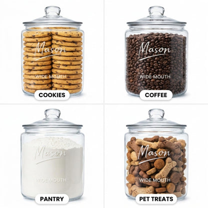 1 Gallon Mason Glass Cookie Jar with Lid – Wide Mouth Glass Storage Jar with Embossed Mason Logo, Airtight Pantry Container with Measurement Markings for Cookies, Candy, Flour & Dog Treats – Pack of 2