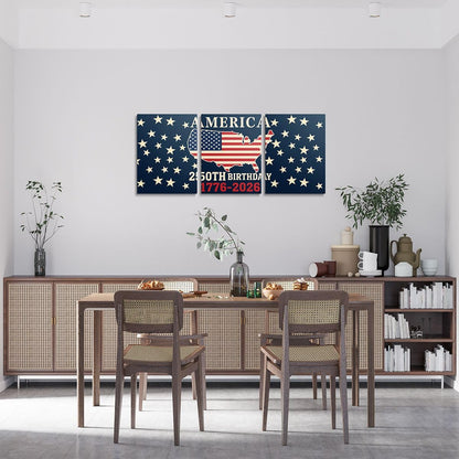 Feelyou Patriotic 250th Anniversary 3 Piece Canvas Wall Art for Living Room Bedroom 4th of July Wall Art for Home Decor America Star Print Office Decor Artwork America Map Picture Posters