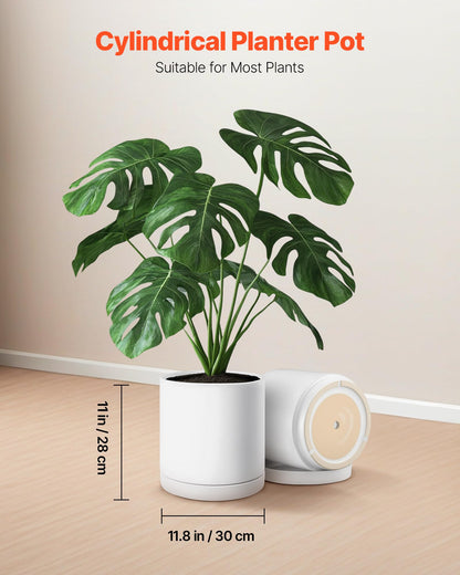 VEVOR Plant Pot, 12-Inch Ceramic Pots for Plants with Drainage Holes, Non-Slip Pads & Detachable Saucer, Modern Ceramic Flower Pots, Indoor and Outdoor Tree Planter Pot, Home & Office