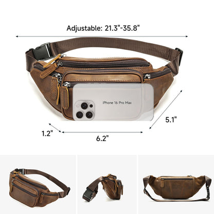 Crazy Horse Leather Mens Fanny Pack for Women Belt Bag Purse Running Waist Pack for Phone Bum Hip Bags Shoulder Crossbody Bags