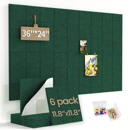 Large Felt Bulletin Board for Walls: 6-Pack Black Cork Board Alternative 11.8x11.8 Inch Peel and Stick Pin Board Wall Decor for Home Organization, Office Memo Board, Self-Adhesive Wall Tiles