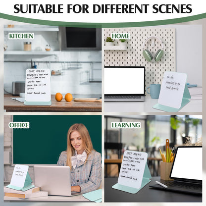 Dunzoom 2 Sets 4 Pcs Small Glass Desktop Whiteboard with Reversable Stand 8x6 Inch Mini Dry Erase White Board Easel with 2 Markers Reusable Desk Notepad for Home Office School Supplies (Green)