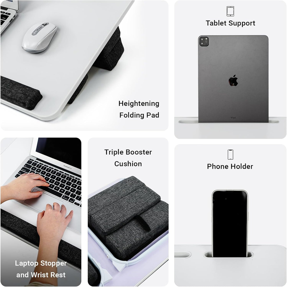 Lap Desk for Laptop with Cushion,Folding Laptop Desk for Bed,Bed Desk,Portable Computer Lap Desk,23.62"*15.74",White