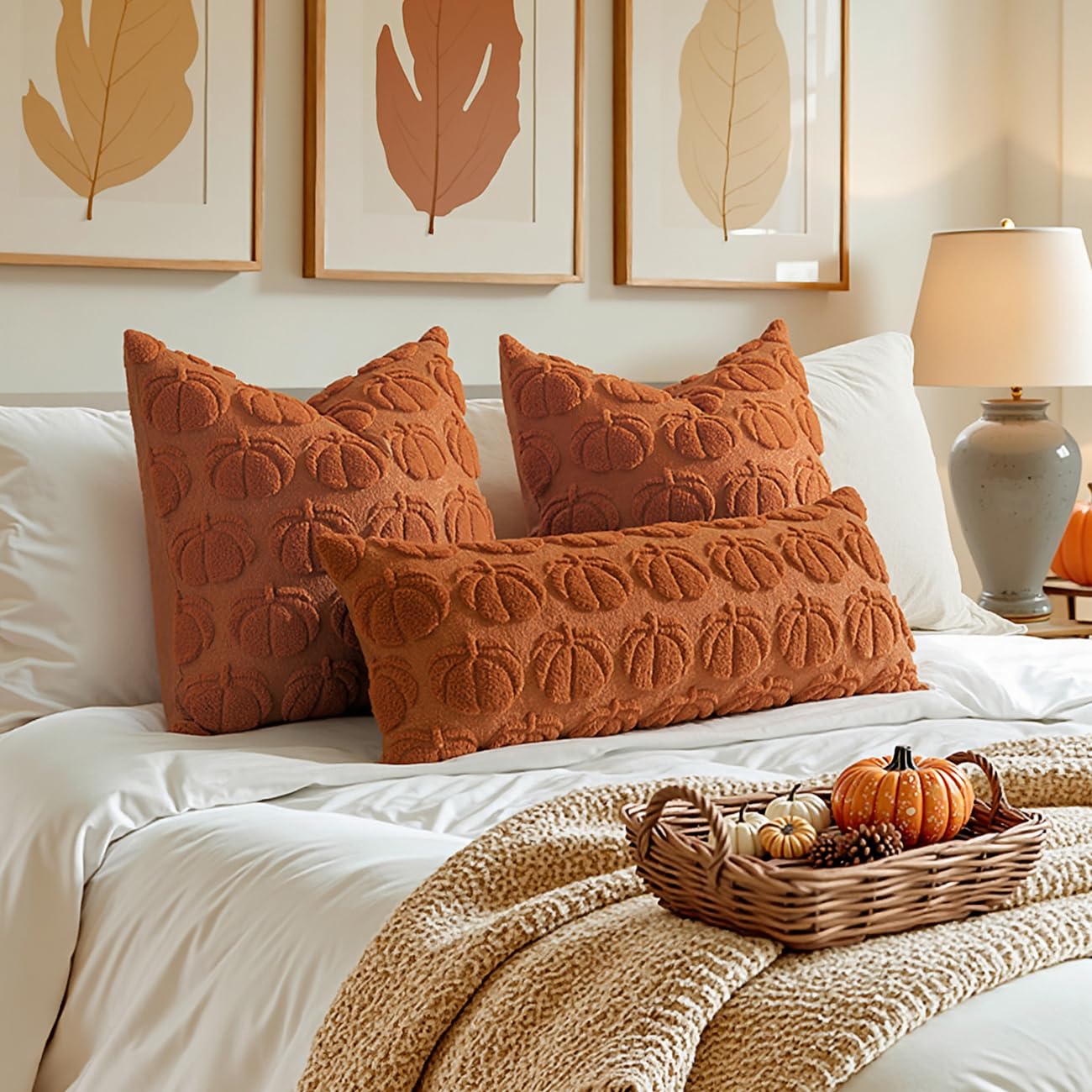 MIULEE Fall Throw Pillow Covers 18x18 Set of 2 Autumn Decorations Dark Rust Pumpkin Accent Pillowcase for Outdoor Porch Sofa Couch Bed Living Room Plush Faux Fur Halloween Farmhouse Home Decor
