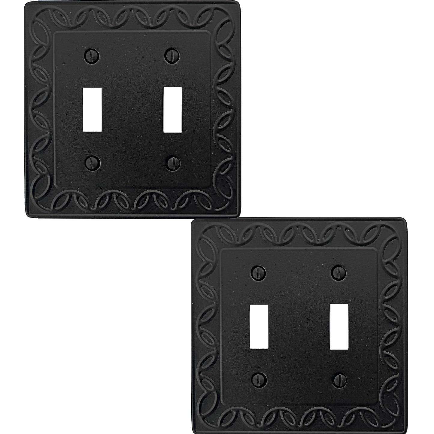 OKAWYC Double Toggle Light Switch Cover NovaBloom Metal Wall Plate, 2-Pack Black 2 Gang, Light Switch Cover Decorative Wallplate, Durable