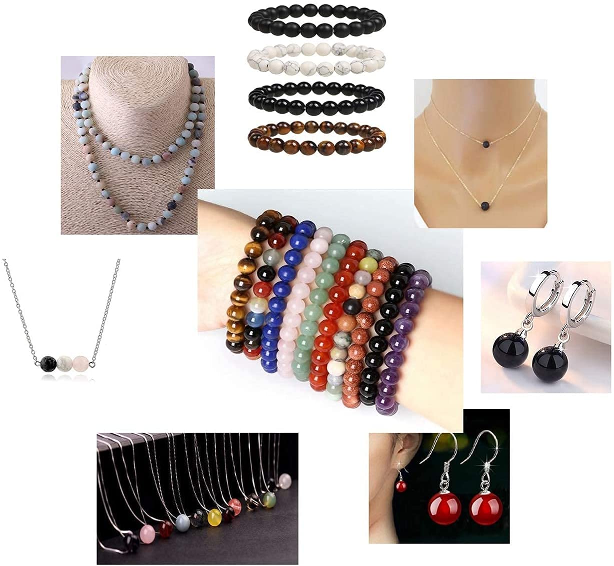 AD Beads 8mm Natural Round Loose Beads 110 Pieces, for Making 108 Mala Prayer Beads Necklace, Bracelet & Yoga Meditation, Jewelry Design (Red Black Rhodonite)