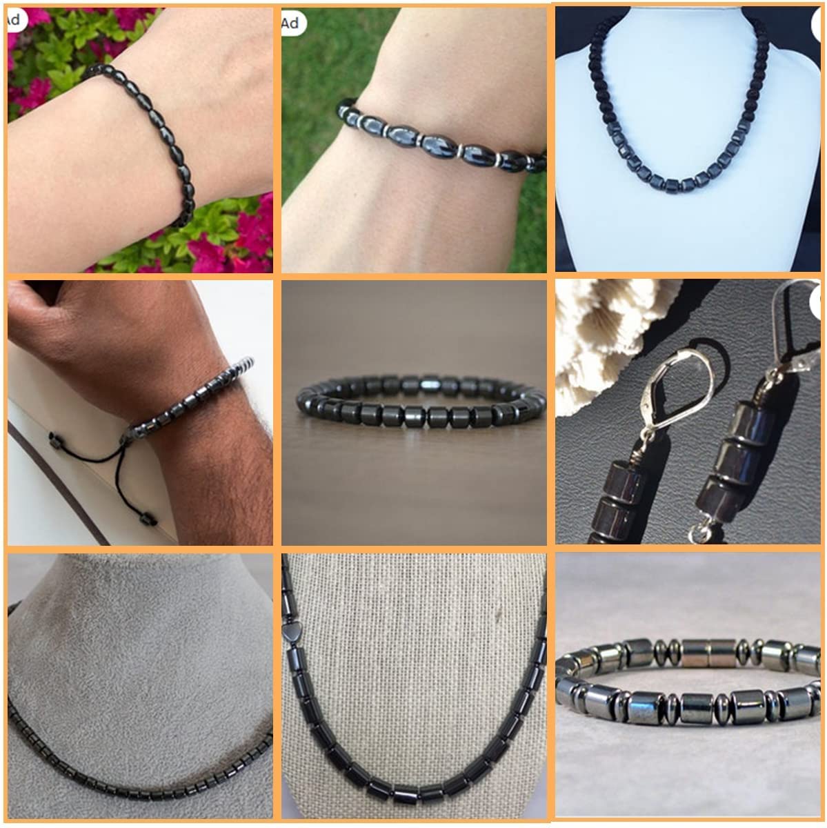 HAAMIIQII 65pcs 6mm Natural Black Hematite Loose Gemstone Beads Square Shape Spacer Stone Beads for Jewelry Making DIY Bracelets Necklaces Crafting