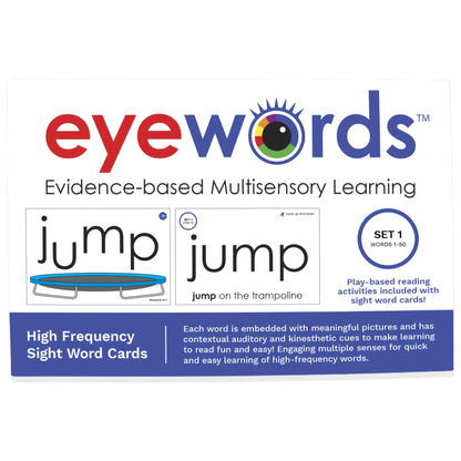 Eyewords Sight Word & Phonics Flash Cards, Set 1 (High-Frequency Words 1-50) - Kinesthetic Learning, Picture-Embedded - Pre-K to Grade 3 - Homeschool & Classroom use - Model EW-22