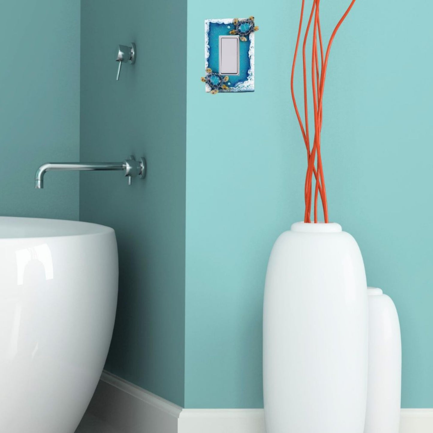 BestGiftEver Nautical Single Rocker Switch (1 Gang) Decorative Light Switch Plate Cover with Sea Turtle and Ocean Waves Design, Coastal Home Décor for Unique Lighting Accents