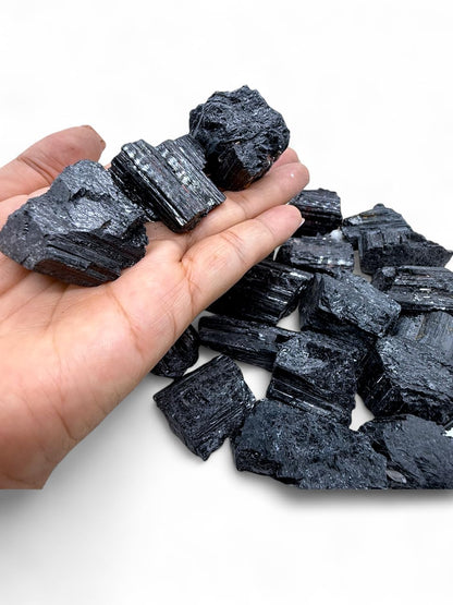 Rough Black Tourmaline Crystals - Raw Natural Black Tourmaline Stones Bulk - Crystal Healing (1-2", 5, units)