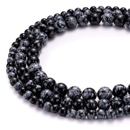 BEADIA Natural Snowflake Obsidian Stone Round Loose Semi Gemstone Beads for Jewelry Making 8MM 44PCS