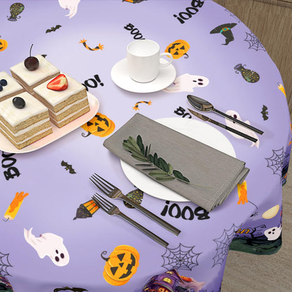 Barneova Halloween Tablecloth Round 60 Inch Spider Web Pumpkin Decoration Outdoor Table Cloth Purple Rustic Table Cover for Dining Kitchen Holiday Party Picnic Home Halloween Party Decor