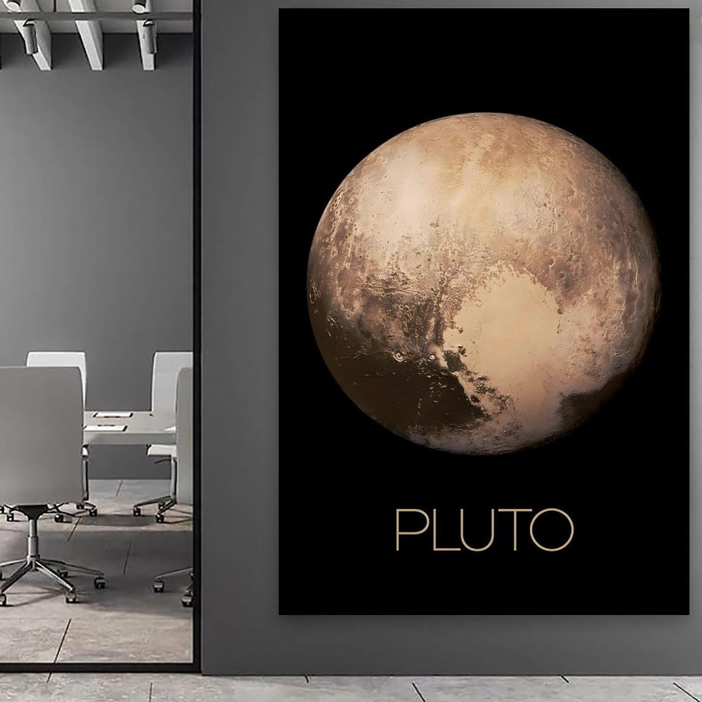 Solar System Planets Canvas Wall Art - Pluto Planet Space Poster for Kids Room Bedroom Classroom, STEM Educational Astronomy Decor, Science Gift for Boys Girls, 16x24 Inch Framed
