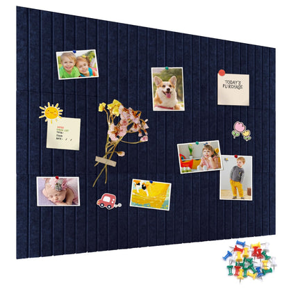 15 Pack Felt Bulletin Board, 35" x 59" Large Navy Blue Pinboard with 30 Push Pins, Felt Pin Board, Self-Adhesive Cork Board Tiles for Home, Office Walls, School Classroom Message Photos Display
