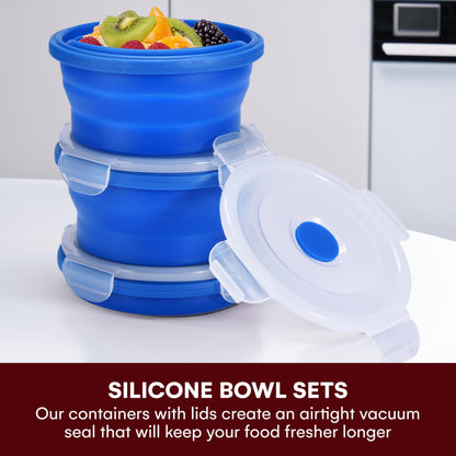 Vdomus Collapsible Food Storage Containers - Leak Proof, Microwave Safe - 40.5oz/1.2L Airtight Silicone Food Containers - Meal Prep Collapsible Bowls with Lids - Set of 3 - Green