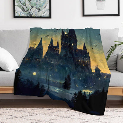 Wizard Castle Halloween Blanket Flannel Goth Throw Blanket Lightweight Soft Warm Cozy Travel Blanket Fit Couch Sofa Bed Living Room Bedroom Gift for Women Men Girls Boys All Season 60"x80"