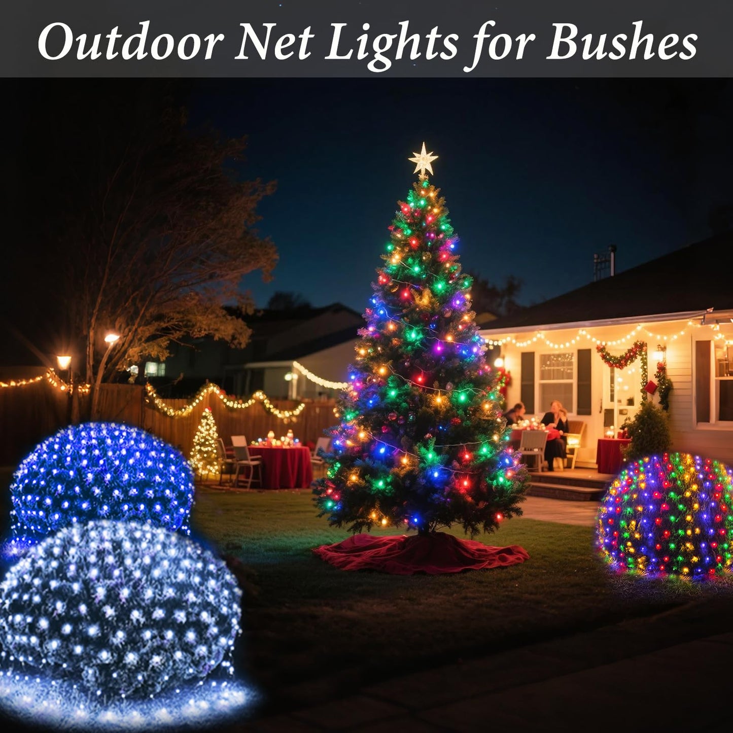 OYCBUZO 300LED White Net Lights, 14.8ft x 5ft Connectable Christmas Outdoor Mesh Lights with 8 Lighting Modes, Waterproof Fairy Lights Plug in for Bushed Xmas Tree Holiday Party Garden Decoration
