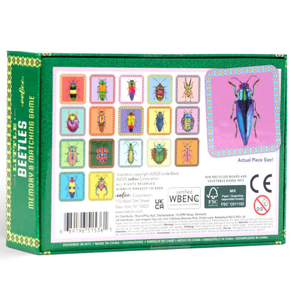 eeBoo: Memory & Matching Game- Little Beetles- 18 Illustrated Matching Pairs, Concentration Tile Game, Informative Insert, Kids Ages 3+, 1-4 Players