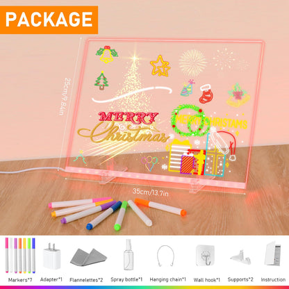LED Note Board with Colors, 13.8"X10" 4 Modes & 7 Colors Rewritable LED Acrylic Drawing Board, Holiday Trend Gift, for Schools, Home Offices