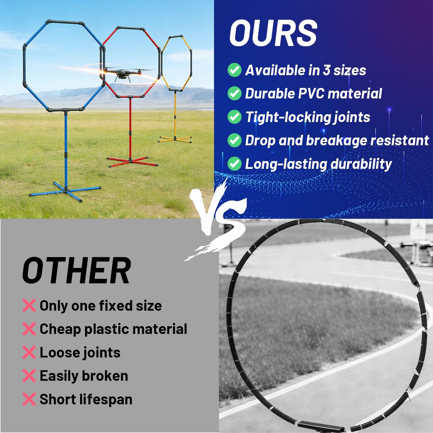 Drone Obstacle Course Gate Kit - 3 Different Sizes FPV RC Racing Game Loop Gates, Easy to Build & Carry Competition Set for Kids & Adults