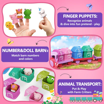 Train Set Toy Toddlers for 1-3 Learning Toy for Ages 1 2 3,Montessori Learning Matching & Sorting Toys,Christmas Birthday Gift Boys Girls (Pink)