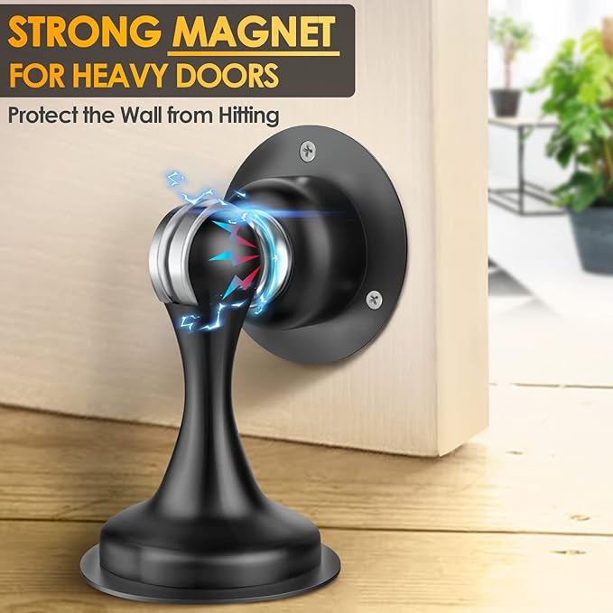 Door Stoppers Magnetic Door Catch - Stainless Steel Heavy Duty Door Holder Stops for Bottom Top of Door - Wall Floor Mounting No Drill 3M Adhesive & Screws Strong Magnet Keep Door Open 1 Pack