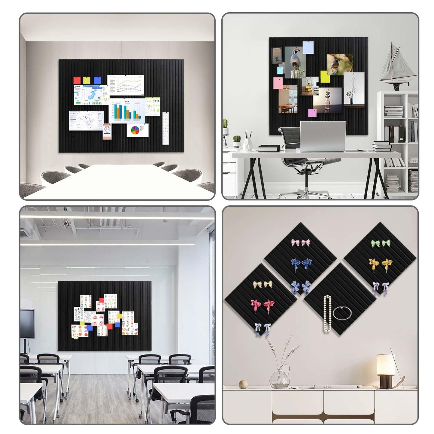 Large Cork Board for Office Decor, 48"x 36" - 1/2” Thick Felt Bulletin Board, 12 Pack Felt Board with Safe Removable Adhesive Tabs, Pin Board Cork Boards for Walls - Black