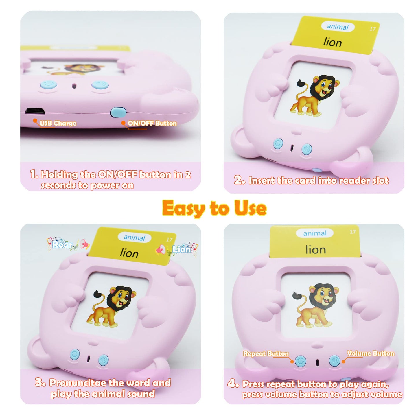 Spanish & English 510 Words Alphabet Bilingual Talking Flash Cards for 3-8 Years Toddlers, Pocket Speech Buddy Therapy Autism Toys, Educational Learning Interactive Toy for Boys Girls Kids Gifts Pink