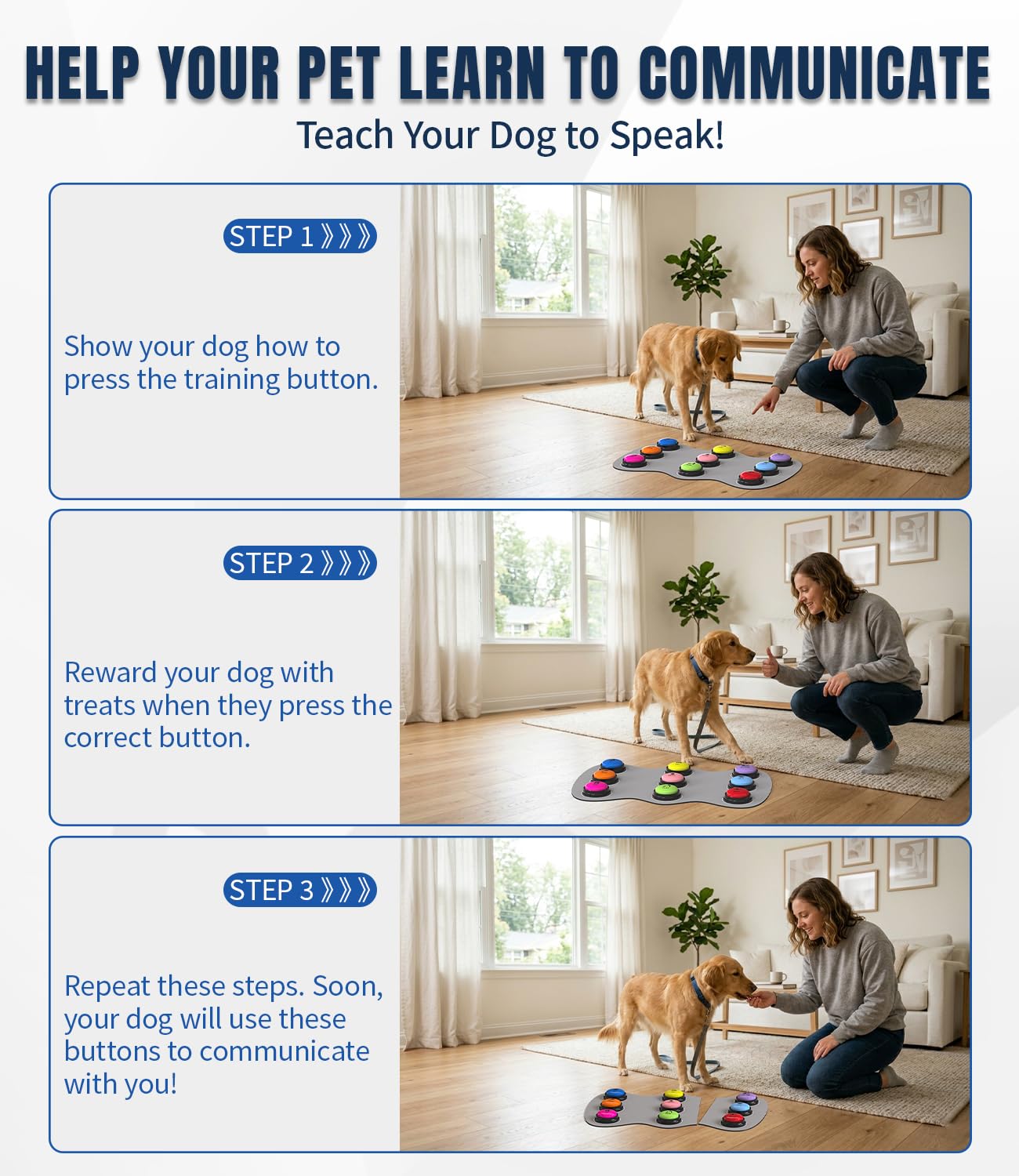 Acools Dog Buttons for Communication, 9 Pcs Recordable Talking Button Set with 30s Voice, Pet Training Buzzer Kit for Dogs and Cats, Waterproof Anti-Slip Mat, 48 Scene Stickers for Outside/Food/Play