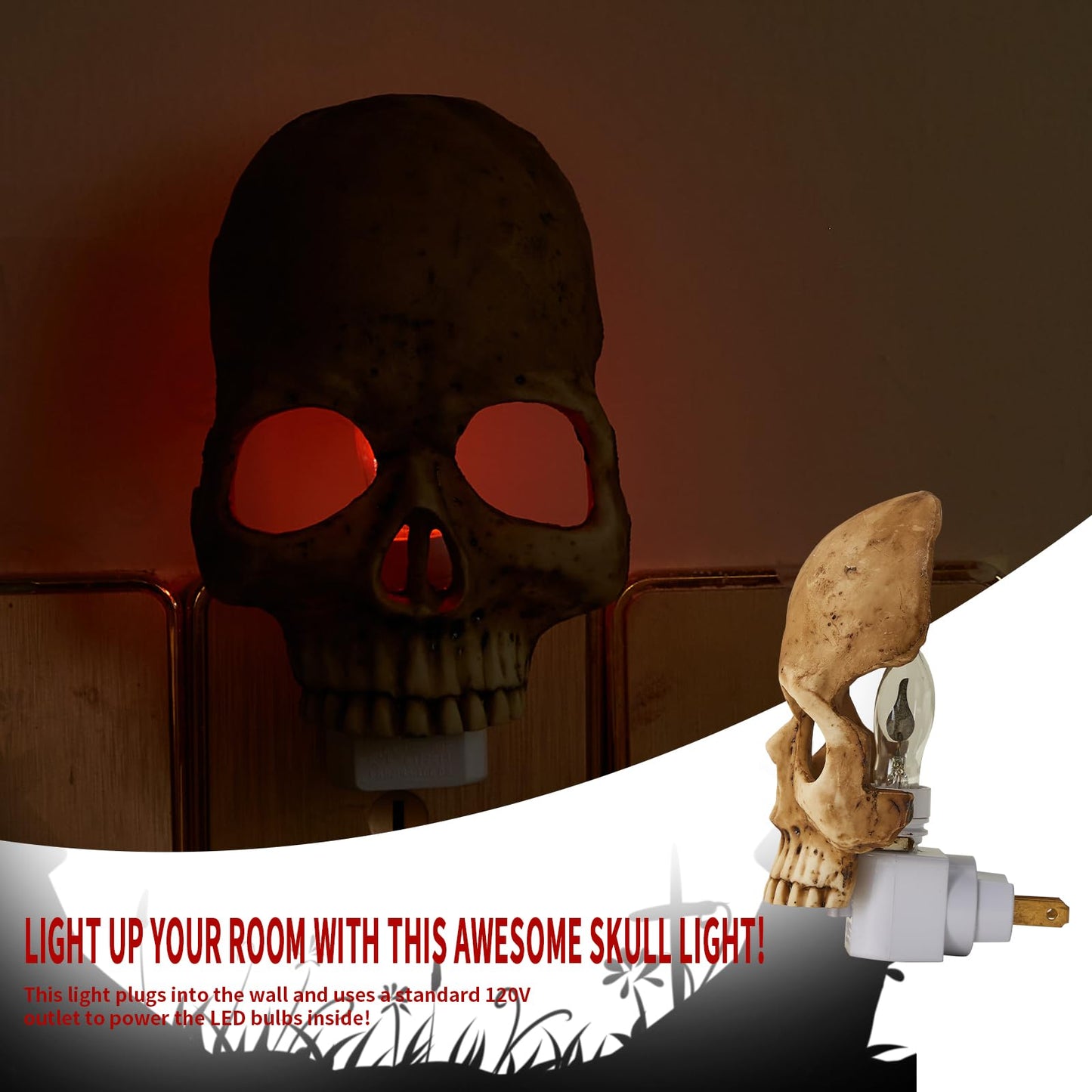 chefensty Skull Night Light, 2026 New Skeleton Night Light, Halloween Horrible Light Decoration for Halloween Party and Home Decor (Grey)