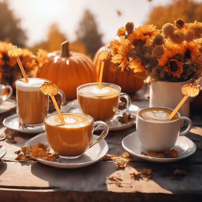 SiliFine 12 Pcs Pumpkin Glass Drink Stirrers 7 Inch Fall Swizzle Sticks 3D Fall Coffee and Cocktail Stirrers Thanksgiving Drink Stir Sticks for Autumn Party Tea Coffee Bar Favors
