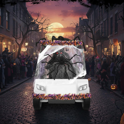 WinnerWhy Halloween Golf Cart Decorations Kit 2 Pcs Giant Spider 4 Pcs Orange Black Purple Garlands with 2 Pack Spider Webs Spooky Golf Cart Decor for Halloween Trunk or Treat Parade