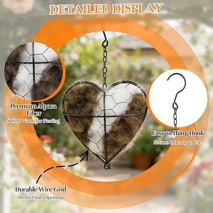 Handmade Alpaca Fiber Bird Nesting Heart,Refillable Hummingbird Nest Holder,Birds Nests Material Holder,Winter Tree Shelter for Wild Bird,Hummingbird Houses Nest Boxe for Bird Lovers