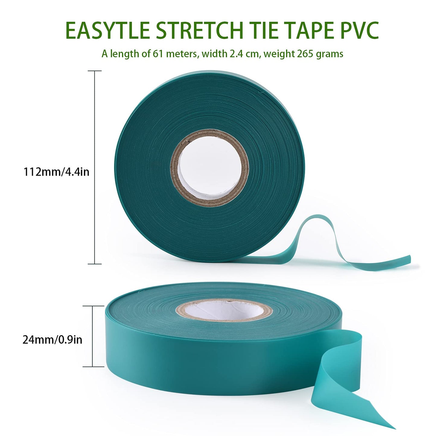 TELENT OUTDOORS 4 Rolls Stretch Tie Tape, 1” Wide 200FT Reusable Garden Plant Ties Green Tapes for Plants, Thick Garden Vinyl Stake Ribbon for Branches Flowers Tomatoes Indoor Outdoor Greenhouse