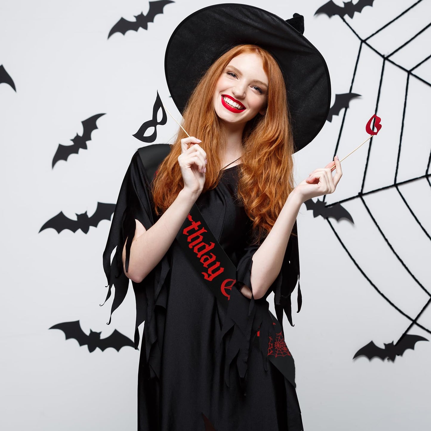 JXYCBZYing Black Birthday Ghoul Sash with Red Gothic Letters, Halloween Ghouls Night Out Sash, Ghost, Spooky, Emo Bday, Happy Boo Day Accessories, Decorations Ideas, Gifts, Jokes and Favors