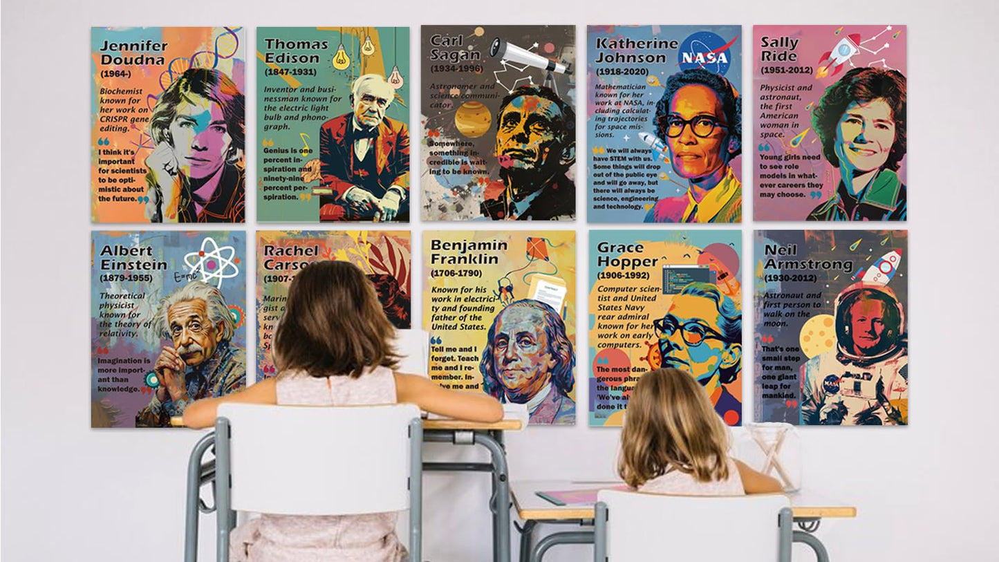 Magictodoor Science Classroom Decor Set: 15 Vibrant 11x14 Posters Featuring Notable Scientists for Middle School, Bulletin Boards, and Engaging Science Classrooms