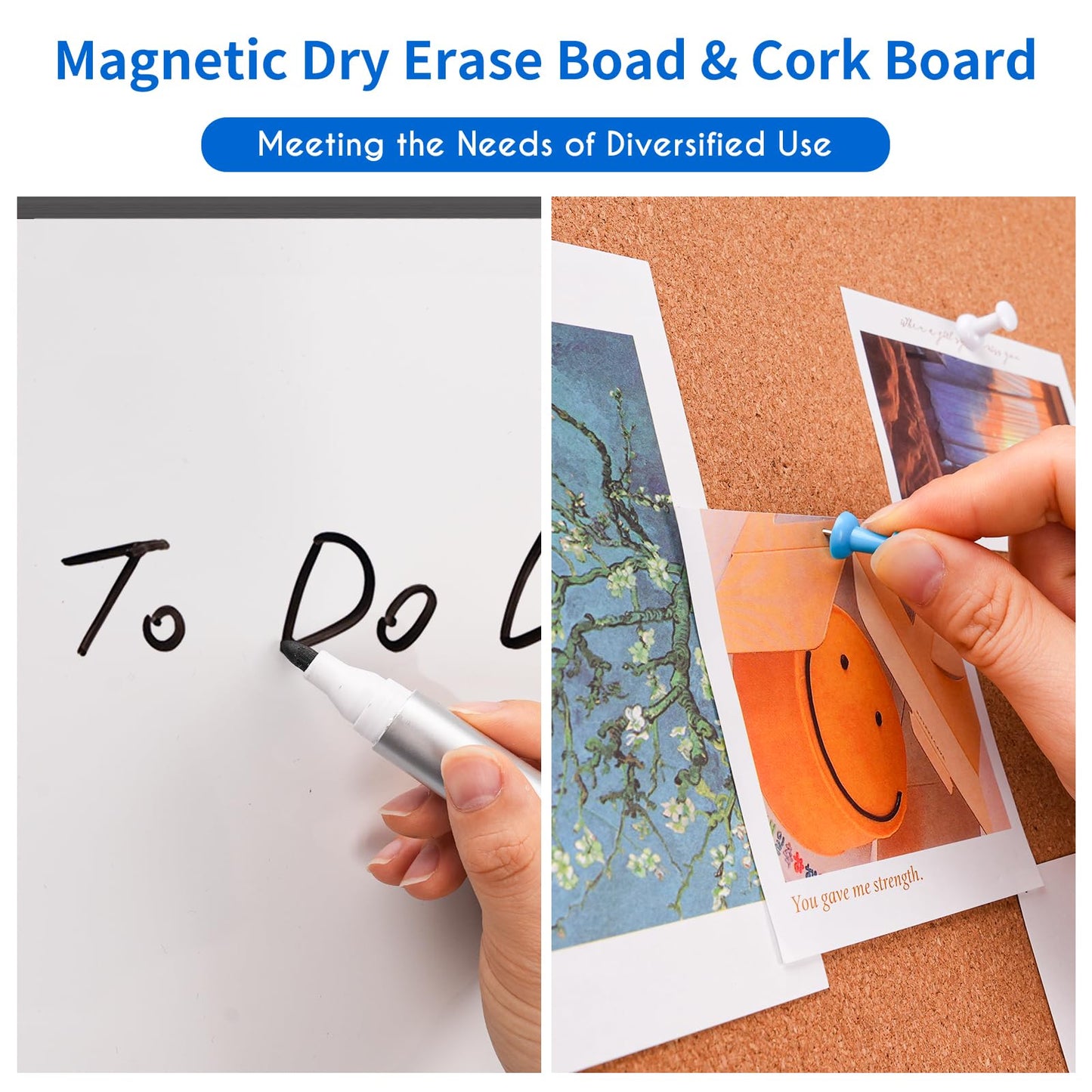 Magnetic White Board and Cork Board Combo, 36 X 24 inches Whiteboard Bulletin Combination Board, Wall Mounted Dry Erase Message Board for Home, School and Office, Black