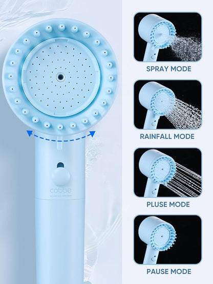 Cobbe Filtered Shower Head with Handheld, 5-mode Showerhead with Filters, Built-in Power Wash for Hard Water - Remove Chlorine - Reduces Dry Itchy Skin, Blue