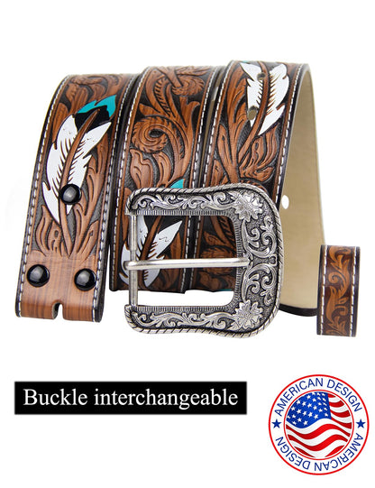TOPACC Western Belts for Women Men with Buckle Cowgirl Cowboy Rodeo Brown Tooled leather belts for Jeans Dresses Country Outfit