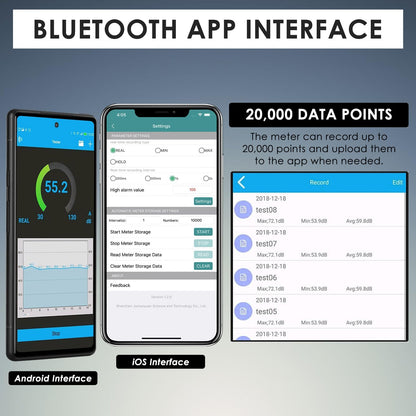 Decibel Meter Bluetooth, Portable Sound Level Meter with Data Logging, Can Fit with Smartphone App Recording, 30 to 130dBA Noise Decibel Meter SPL Meter w/Data Hold MAX MIN Alarm Backlit LCD Display